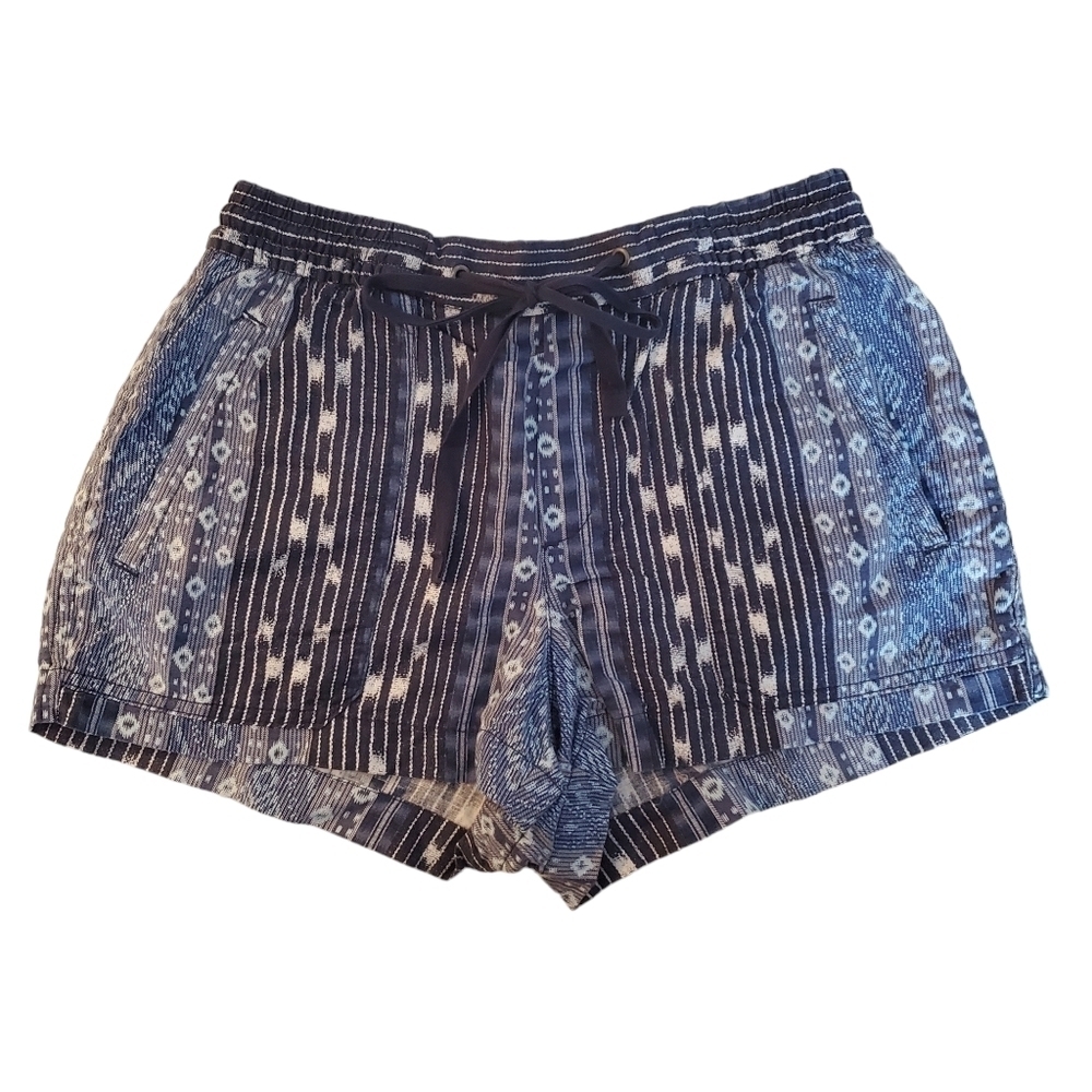 Gap Shorts XS Pullon Blue Ikat‎ Linen Blend Drawstring Boho Pockets
